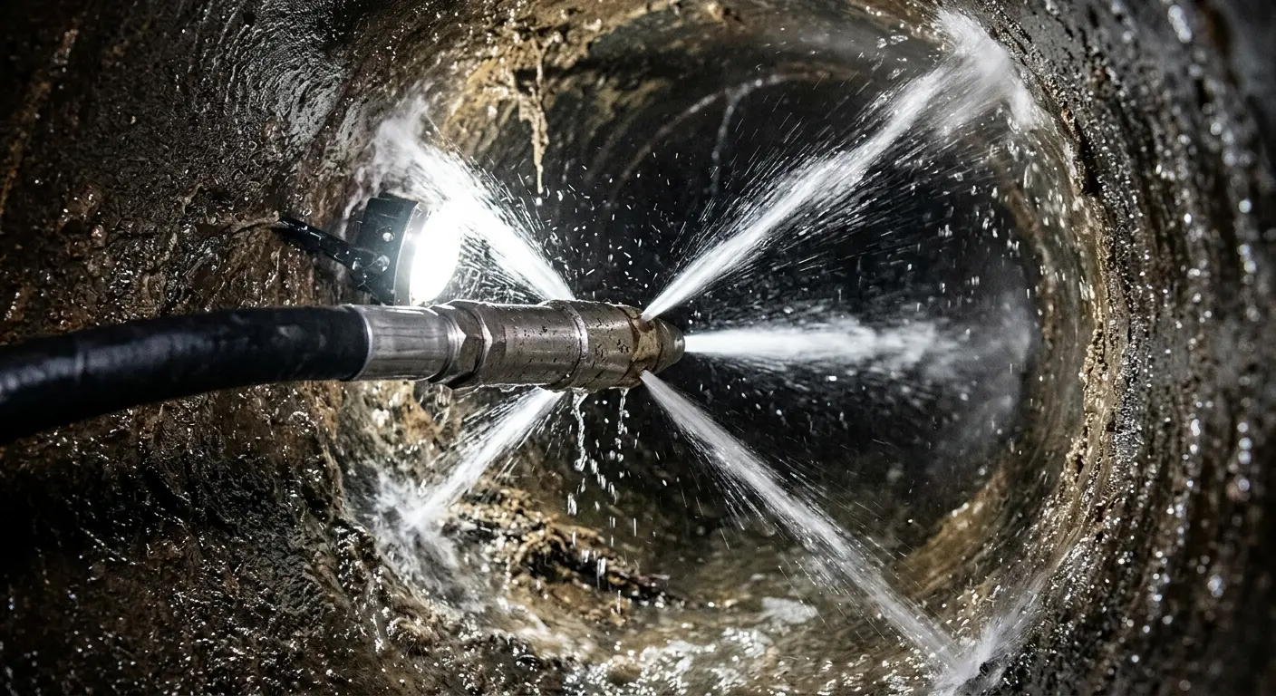 High-pressure hydro jetting nozzle cleaning sewer pipe for Emergency Drain Service in Butte-Silver Bow